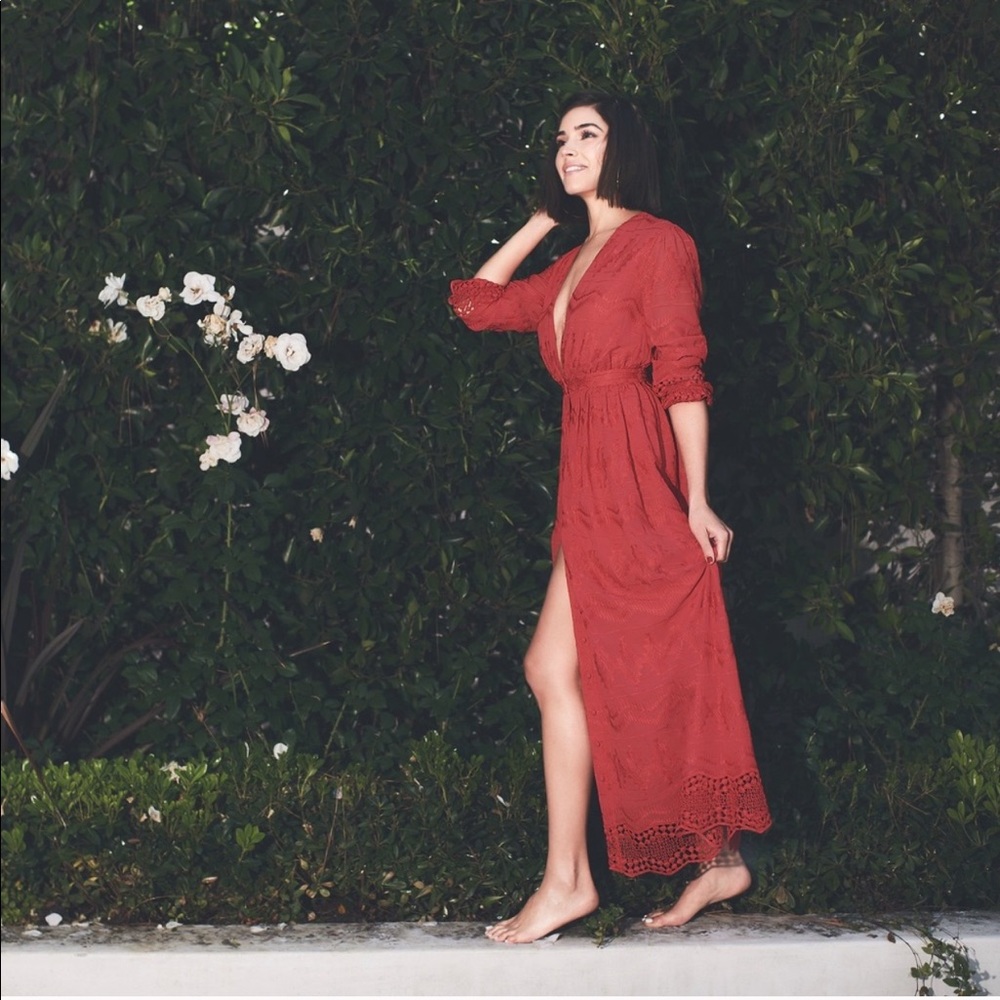 OLIVIA CULPO BEAUTIFUL RED EMBROIDERED MAXI DRESS